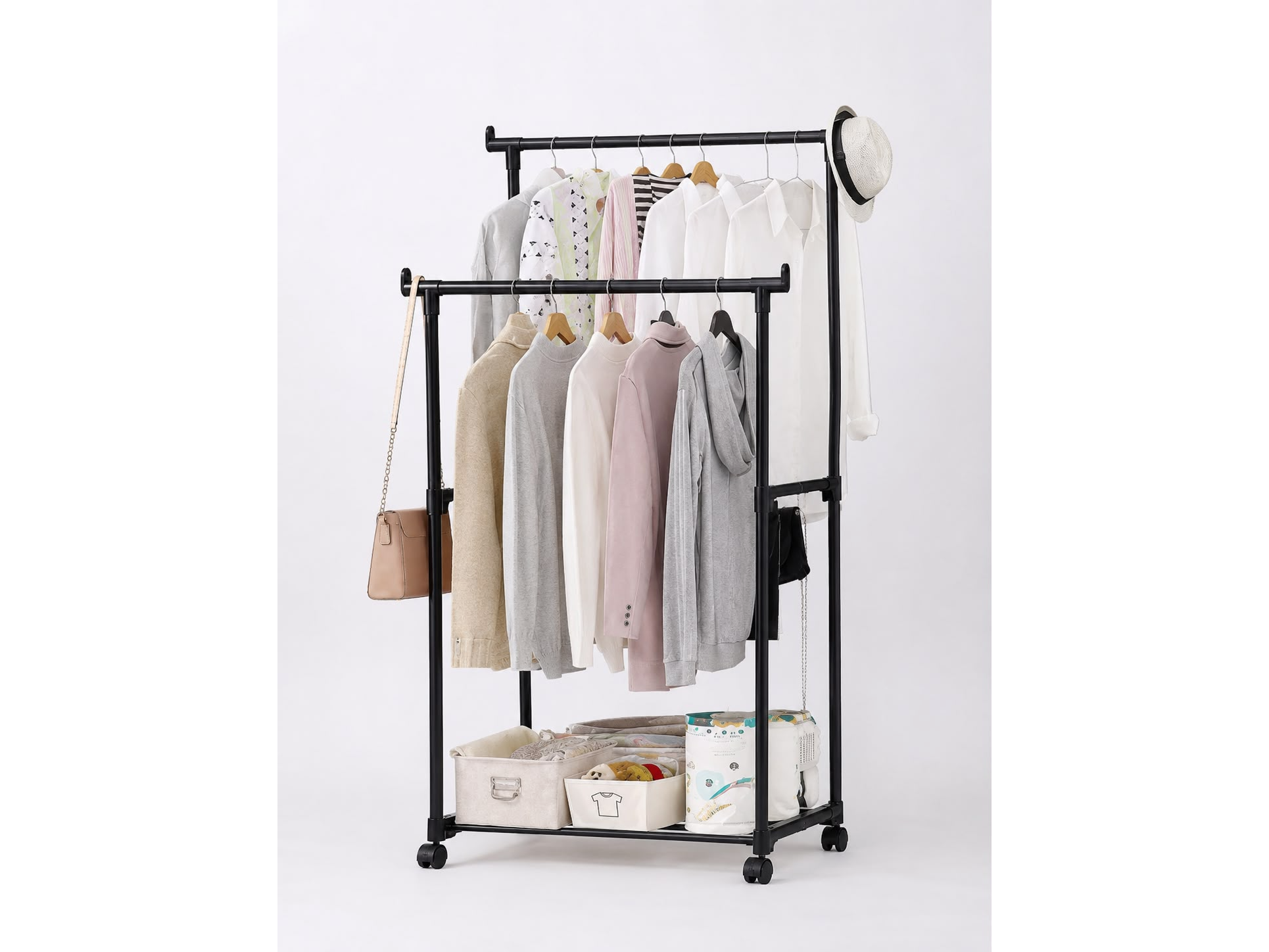 📌 Perchero Organizador Doble con Ruedas
