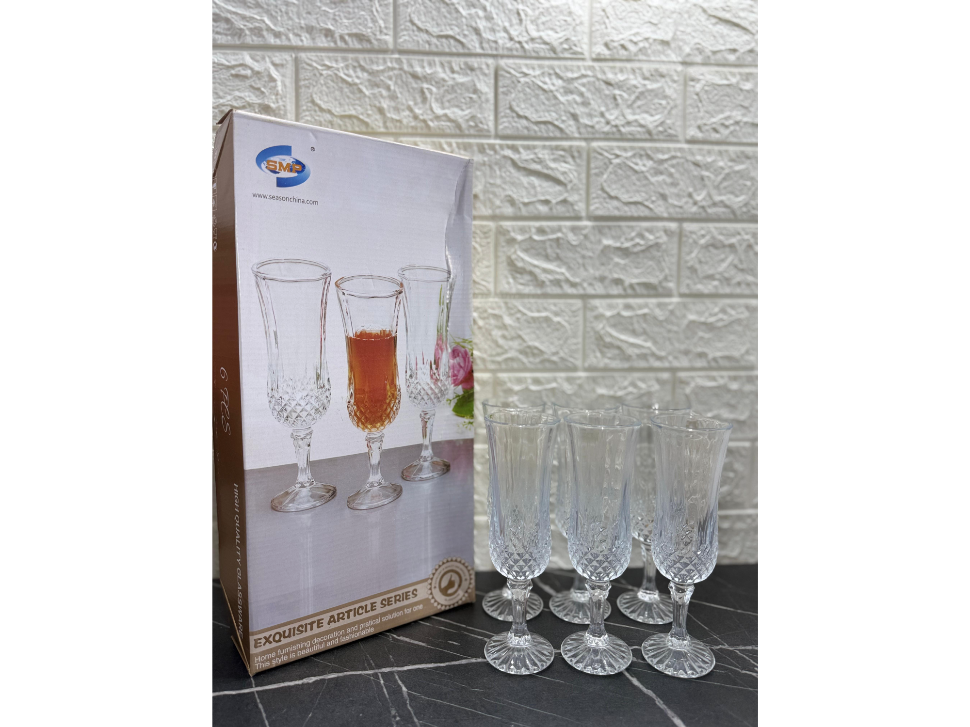 6 copas labradas altas