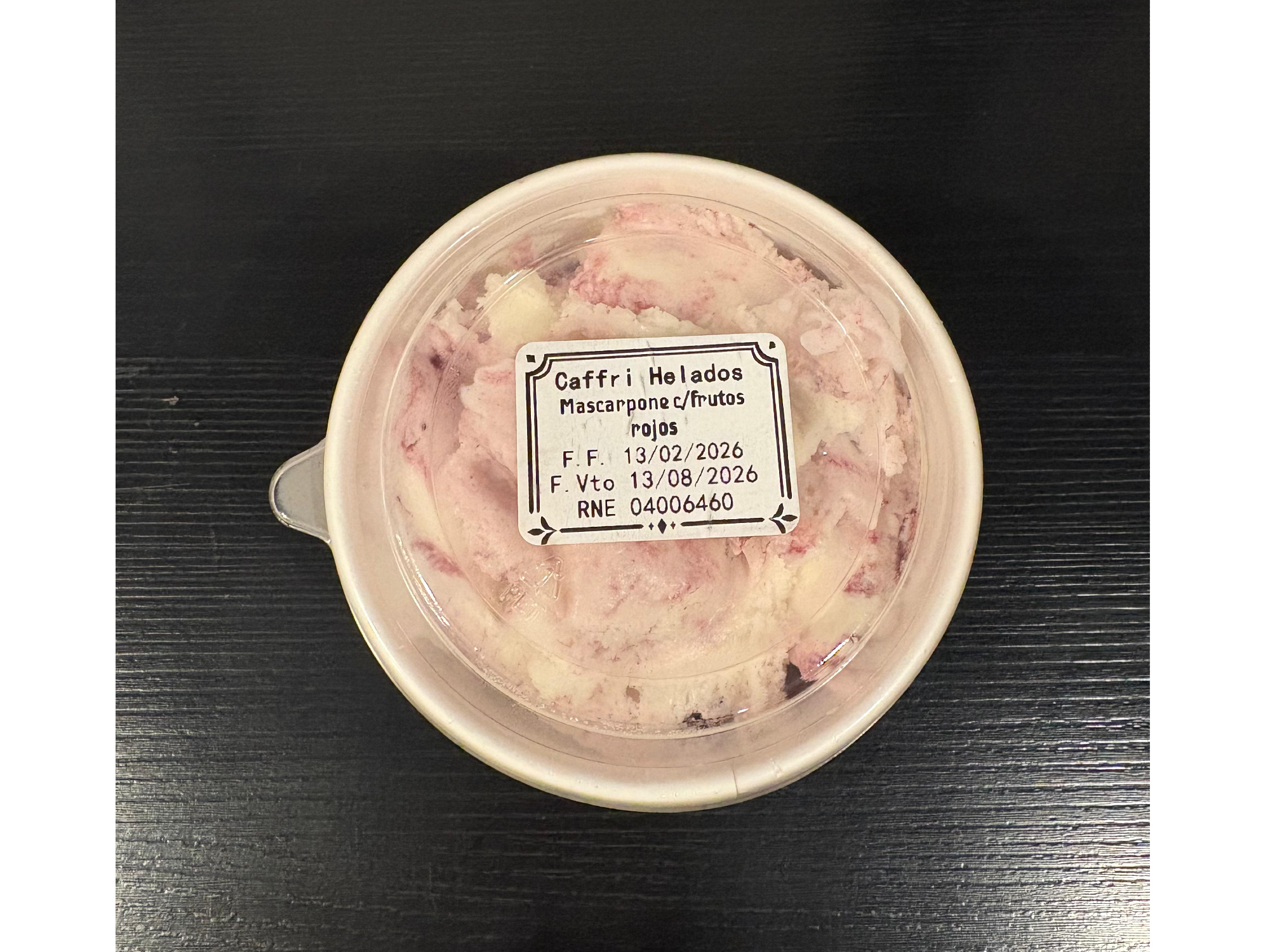 HELADO ARTESANAL CAFFRI MASCARPONE C/ FRUTOS ROJOS 250 GRS