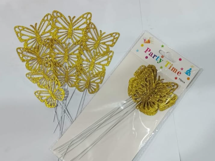 CAKE TOPPER MARIPOSA GIBREADA 10PCS DORADA X UN