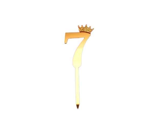 CAKE TOPPER CON CORONITA 11 CM DORADO Nº7