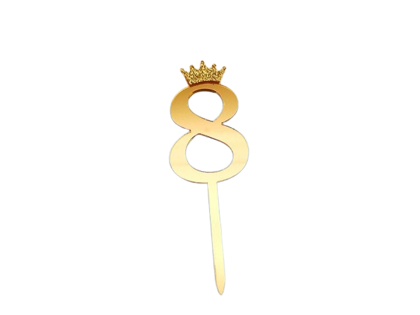 CAKE TOPPER CON CORONITA 11 CM DORADO Nº8