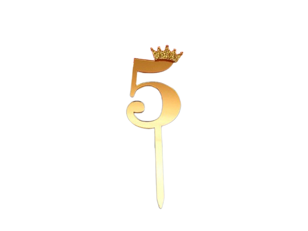 CAKE TOPPER CON CORONITA 11 CM DORADO Nº5