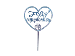 CAKE TOPPER ACRILICO C/ STRASS PLATEADO FELIZ CUMPLEAÑOS