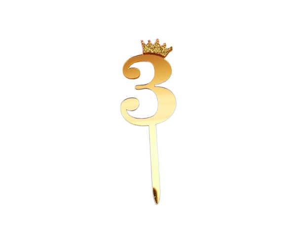 CAKE TOPPER CON CORONITA 11 CM DORADO Nº3