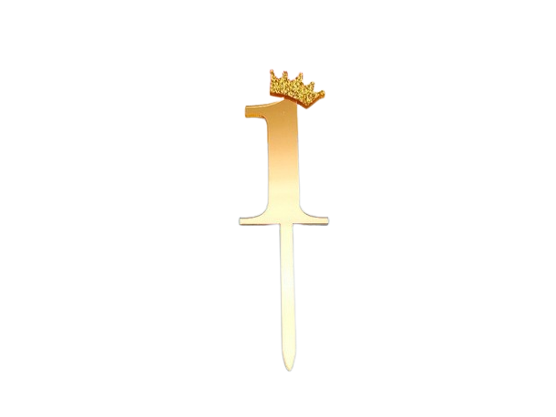 CAKE TOPPER CON CORONITA 11 CM DORADO Nº1