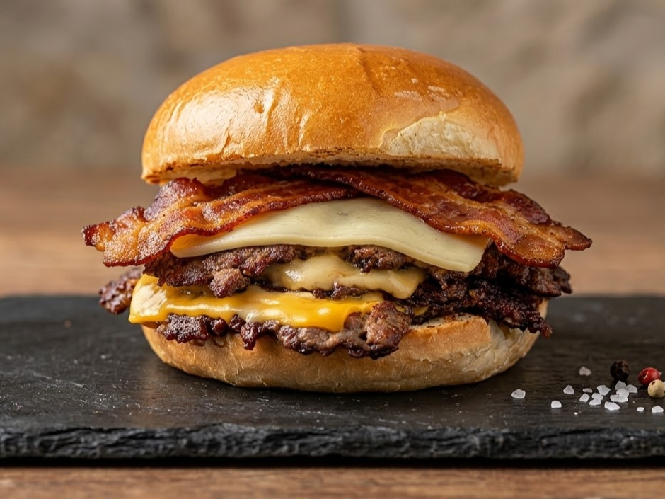 Che Chess Bacon Doble + papas fritas