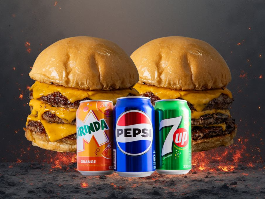 Dos burger dobles + 2 latas