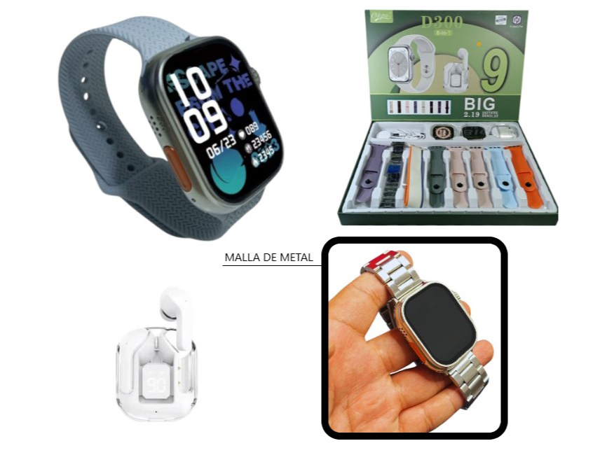 Reloj Inteligente Smartwatch D300 8 Mallas + Auriculares