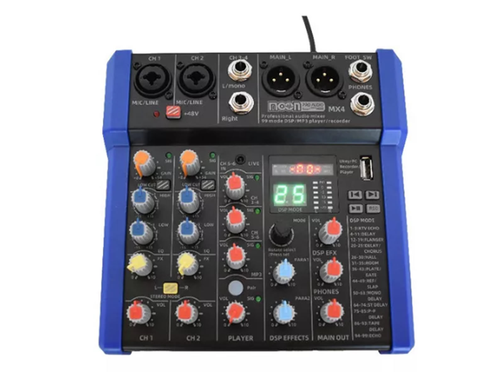 Consola Mixer Moon Mx4 4 Canales-usb 99 Efectos Bluetooth