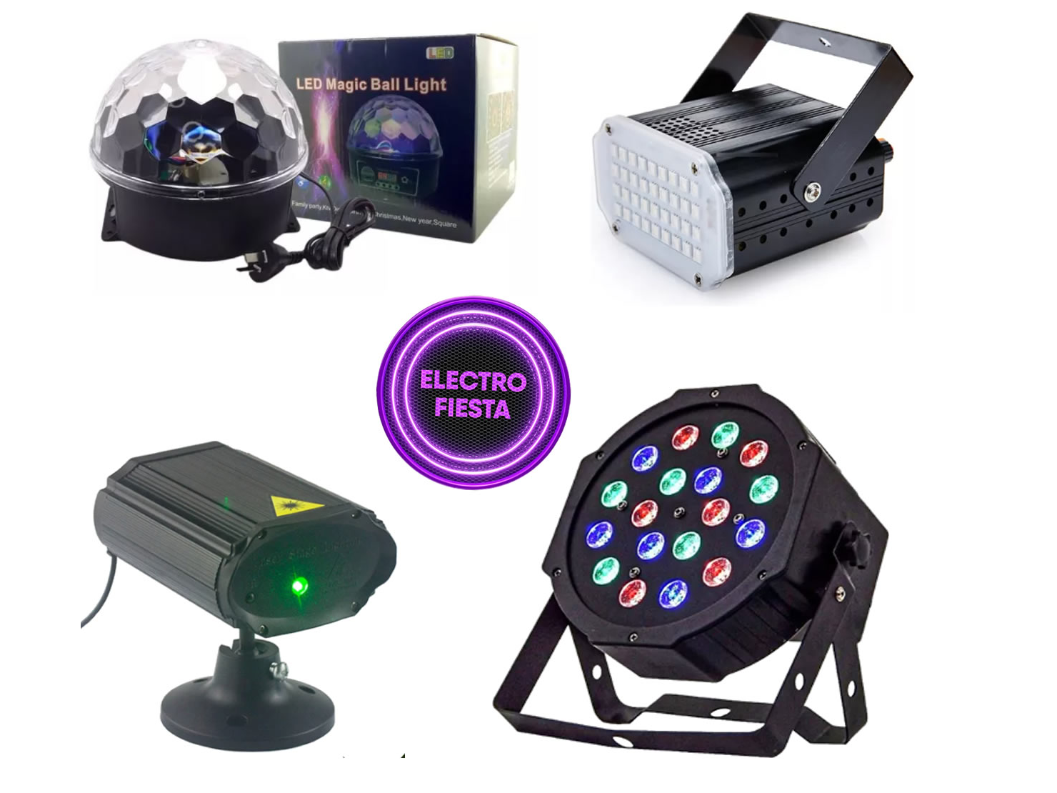 Combo Luces Led Dj Fiesta Bola + Proton 18 + Flash + Laser