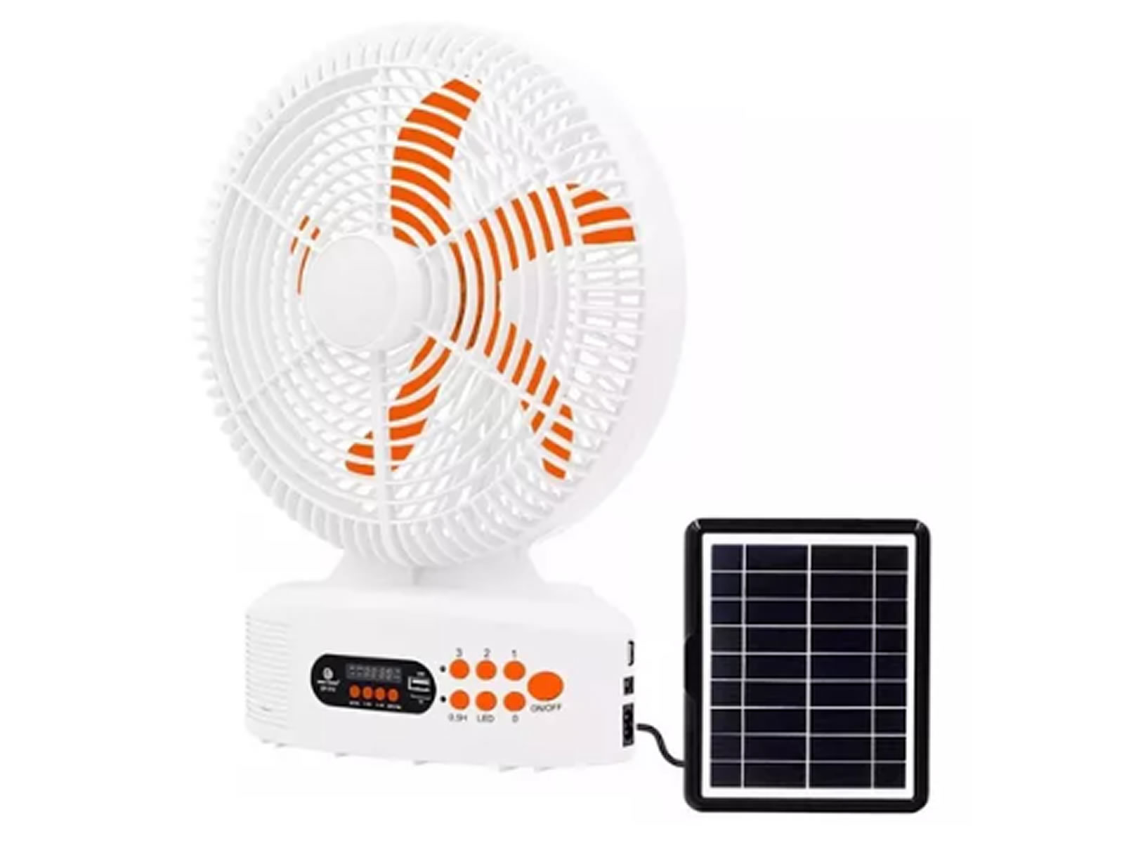 Ventilador Solar Bluetooth Radio Fm Sd Cargador Luz Led 12 Diámetro 30 Cm