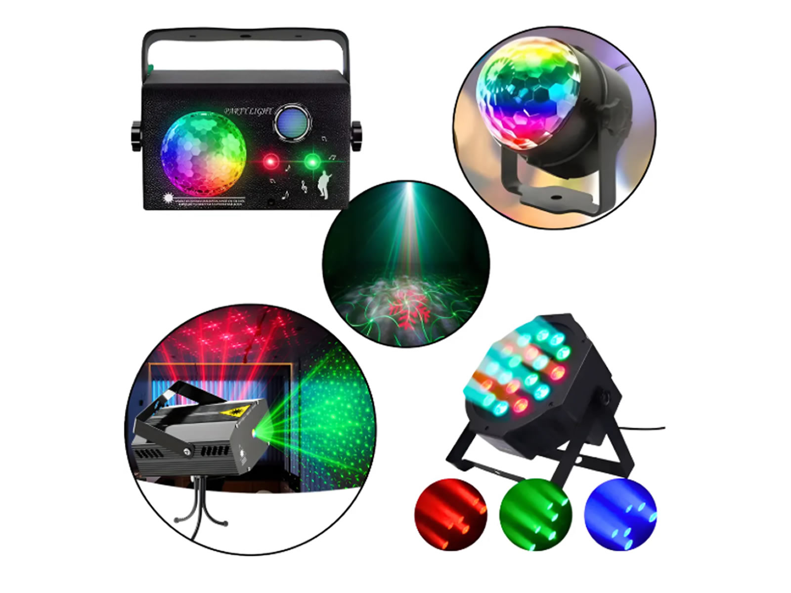 Combo Luces Led proton 18 led , laser 3 en 1 , media esfera