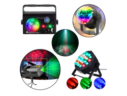Combo Luces Led proton 18 led , laser 3 en 1 , media esfera
