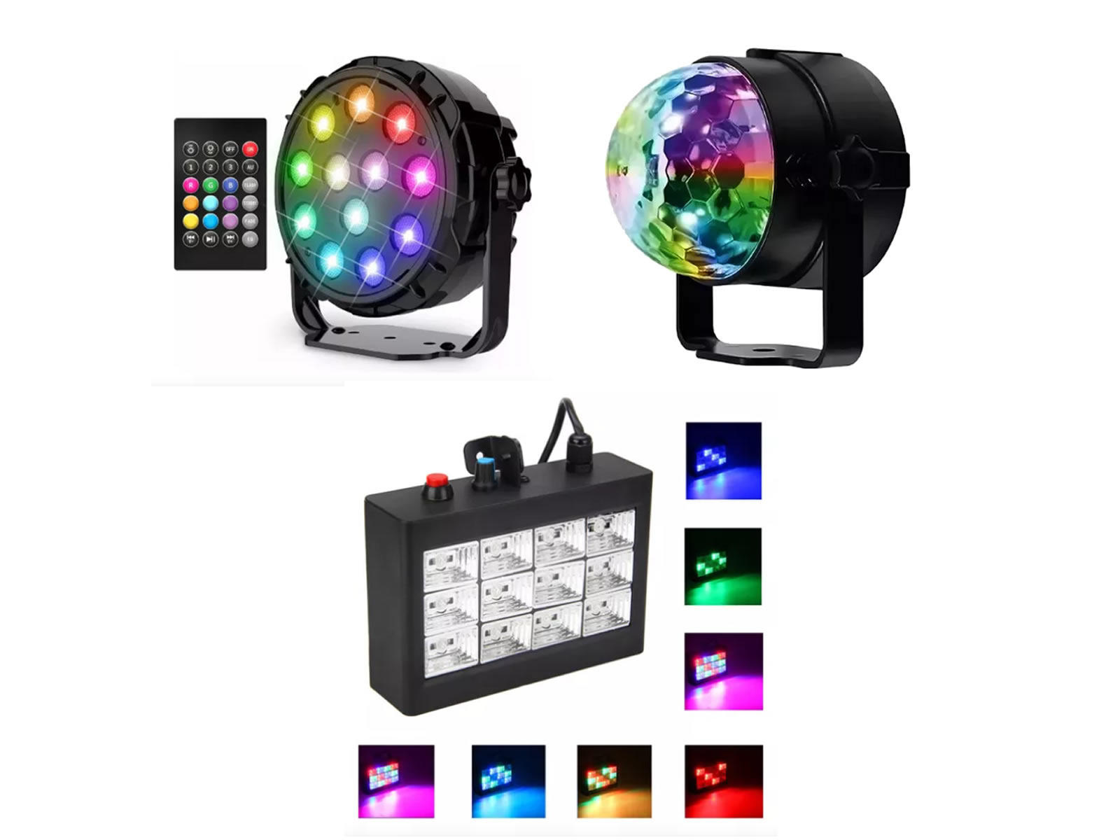 Combo Luces Led proton 12 led + media esfera mini + flash 12 led