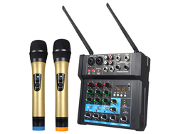 Consola Mixer C/amplificador 4ch 2 Microfonos Vhf Bluetooth