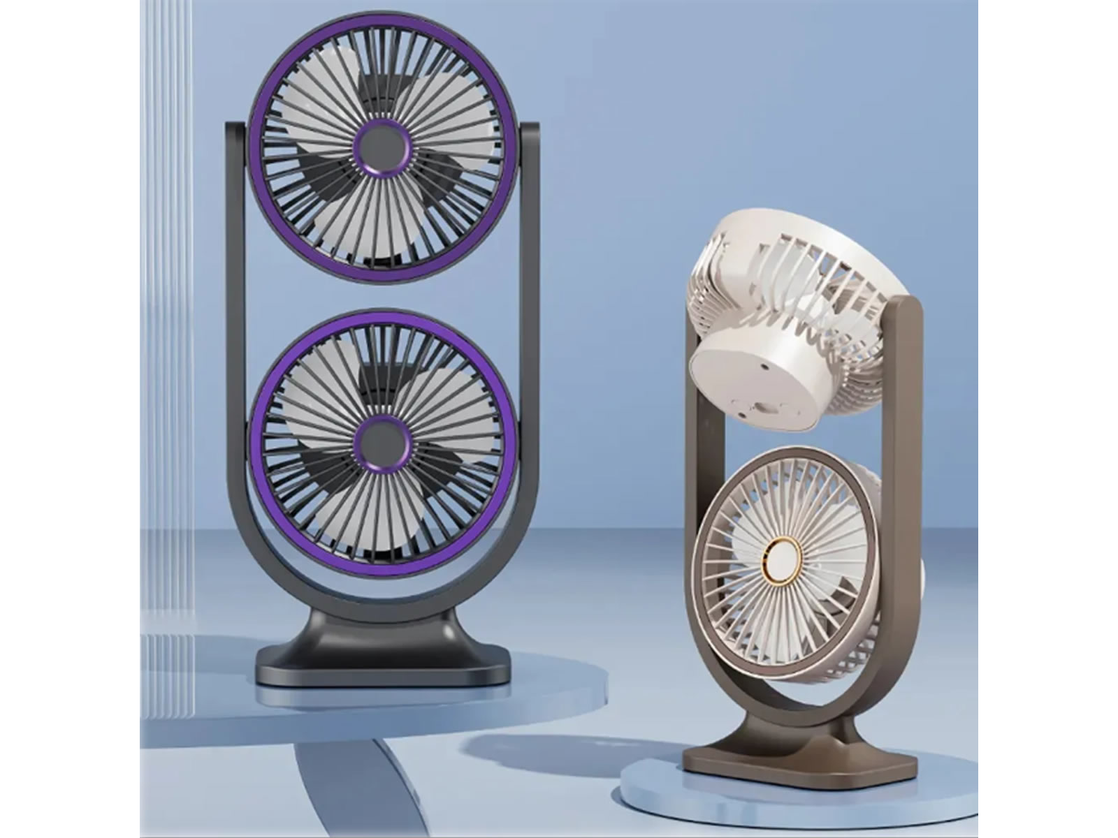 Ventilador De Escritorio Recargable Doble Cabezal Con Luz