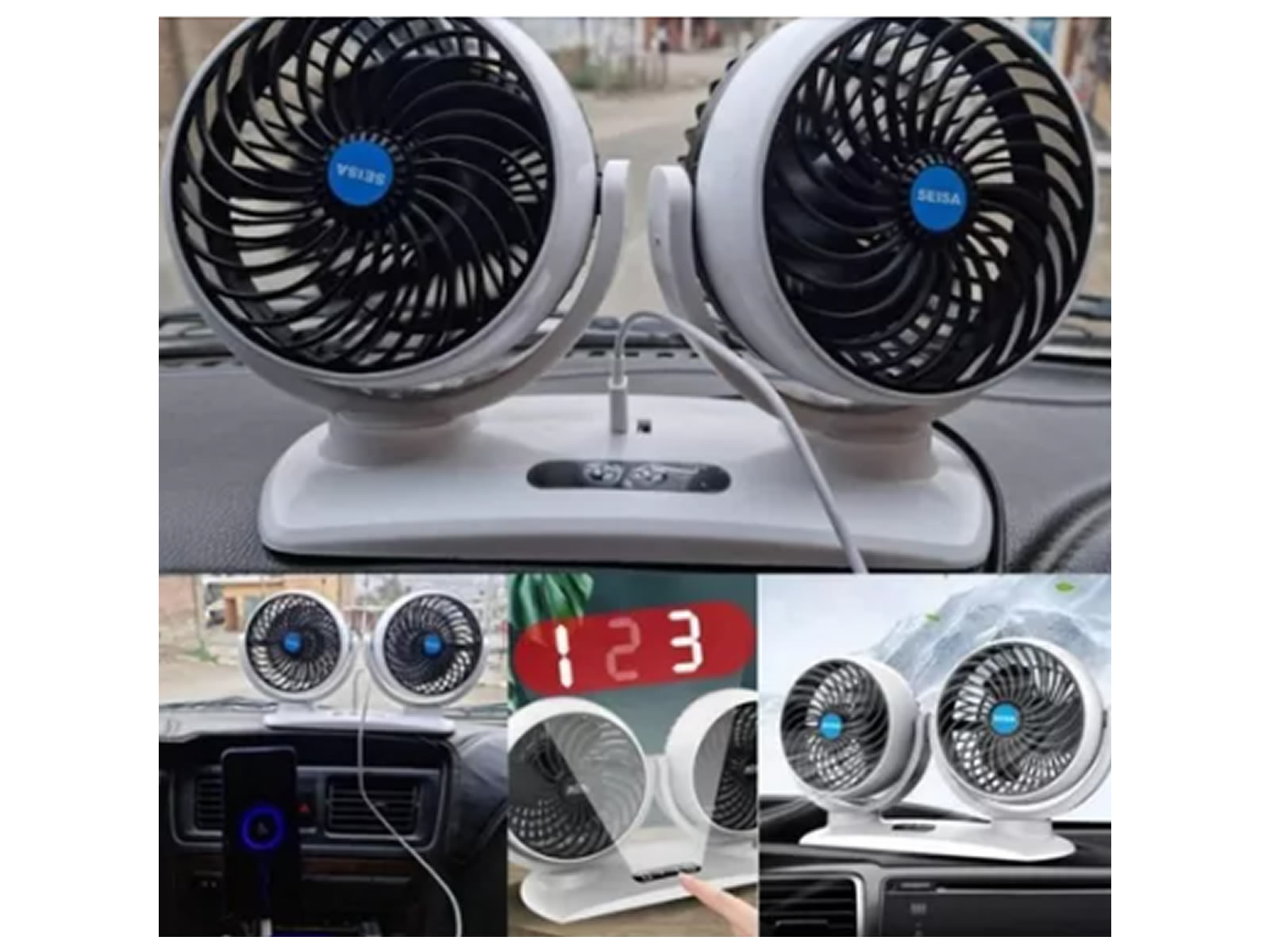 Ventilador Mini Doble 12v  4 Aspas 360 Auto