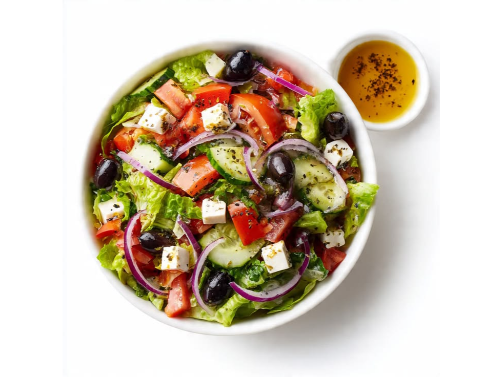 Ensalada de Lechuga, tomate, palmitos, huevos, chauchas , oliva y Golf