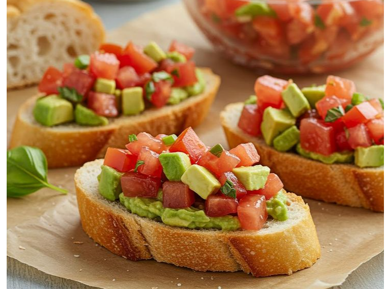 Brusquetas con Huevo, Palta, Tomate y Puerros 23/3