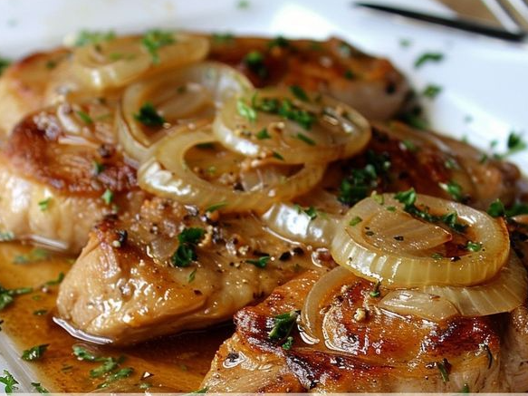 Costeletas de Cerdo con Salsa de Morrón y Cebolla