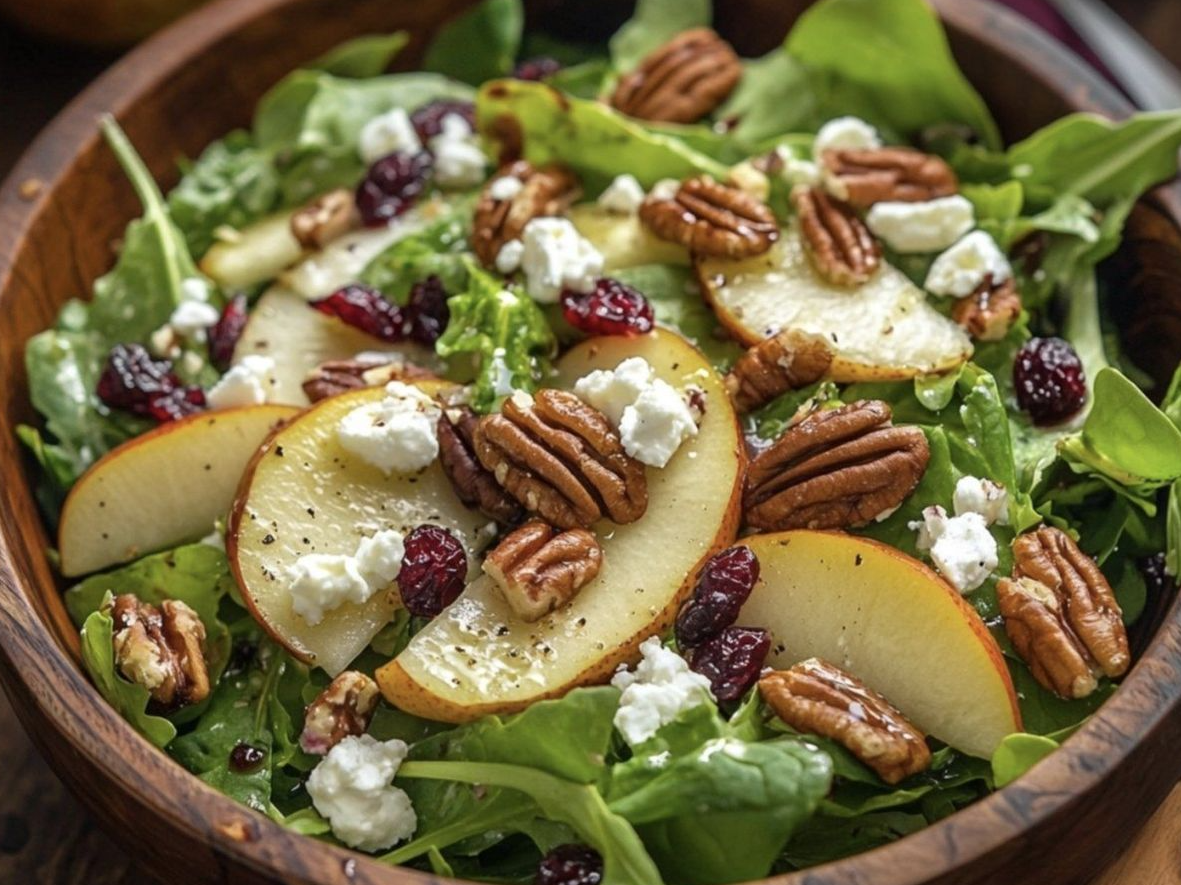 Ensalada de Rúcula , Pera, nueces, queso , huevo y semillas de Sésamo