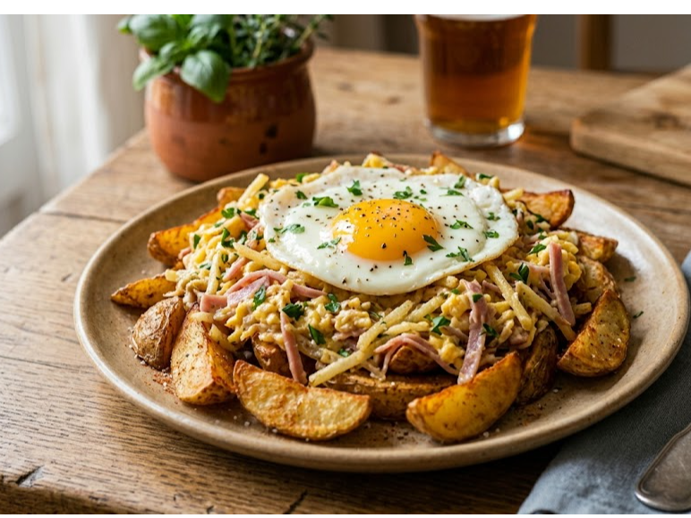 Papas Rústicas con Revuelto Gramajo y Huevo