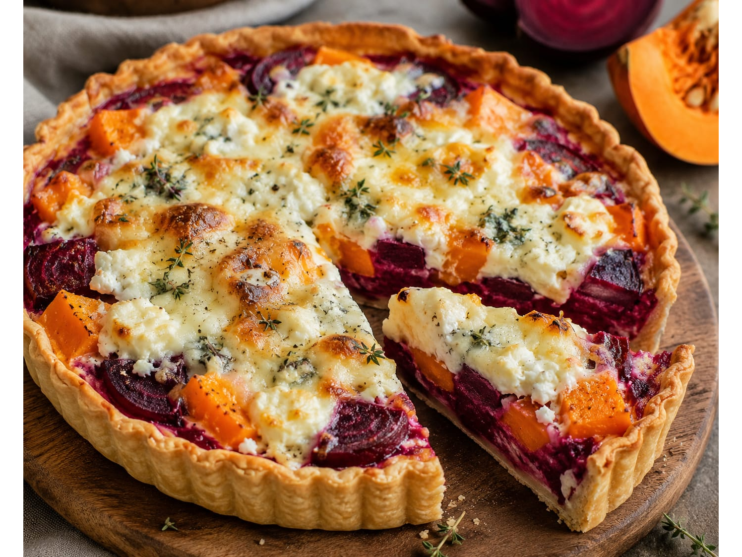 Tarta de Calabaza, Remolacha, y 3 quesos