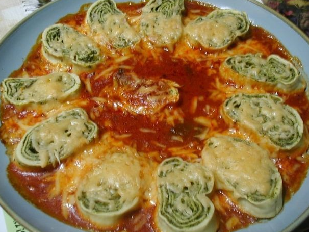 Fideos rellenos con acelga y queso