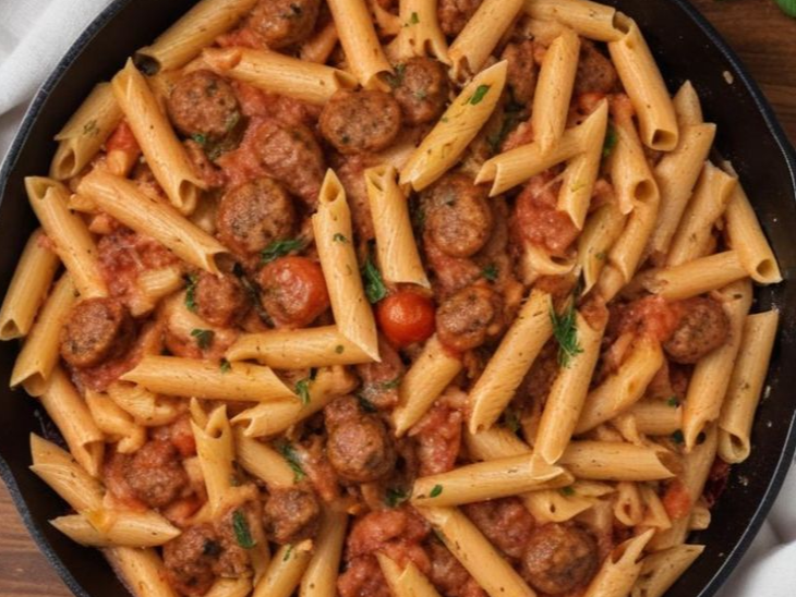 Penne Rigate con Albóndigas y Salsa Fileto