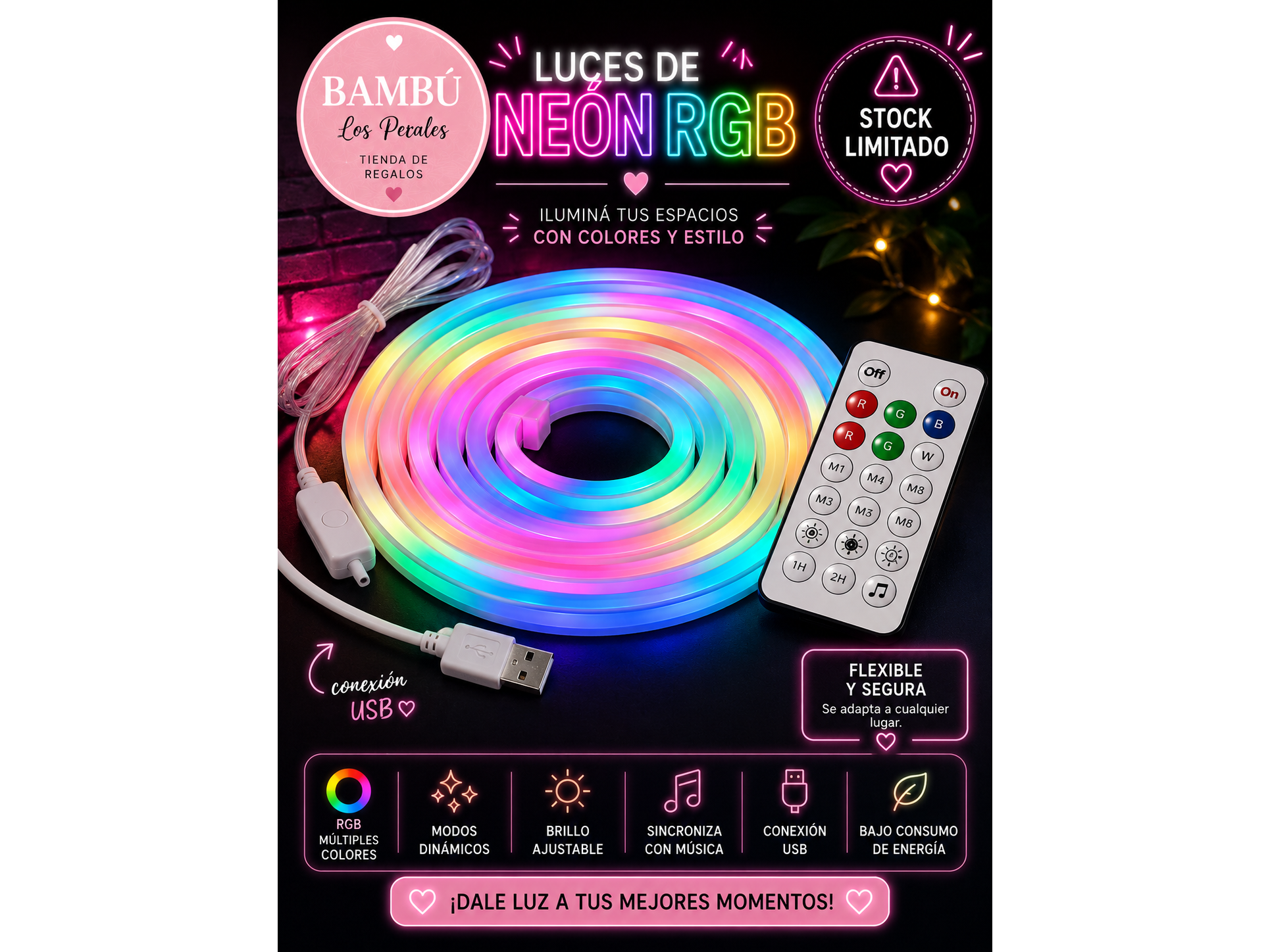 Tira de Luces LED NEON RGB con control y app