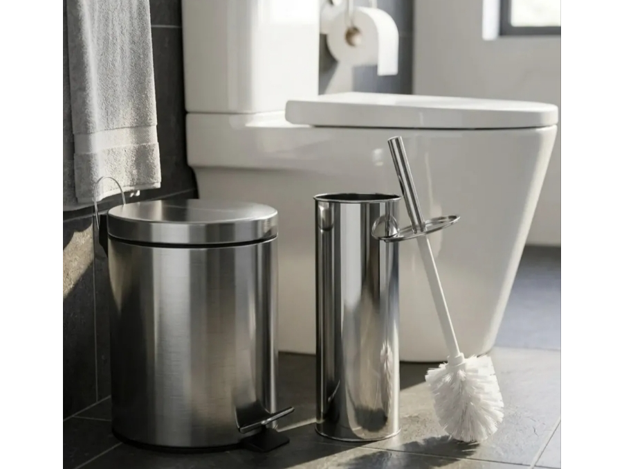 Set de Baño , Cesto de Basura  3L y Escobilla Acero Inox