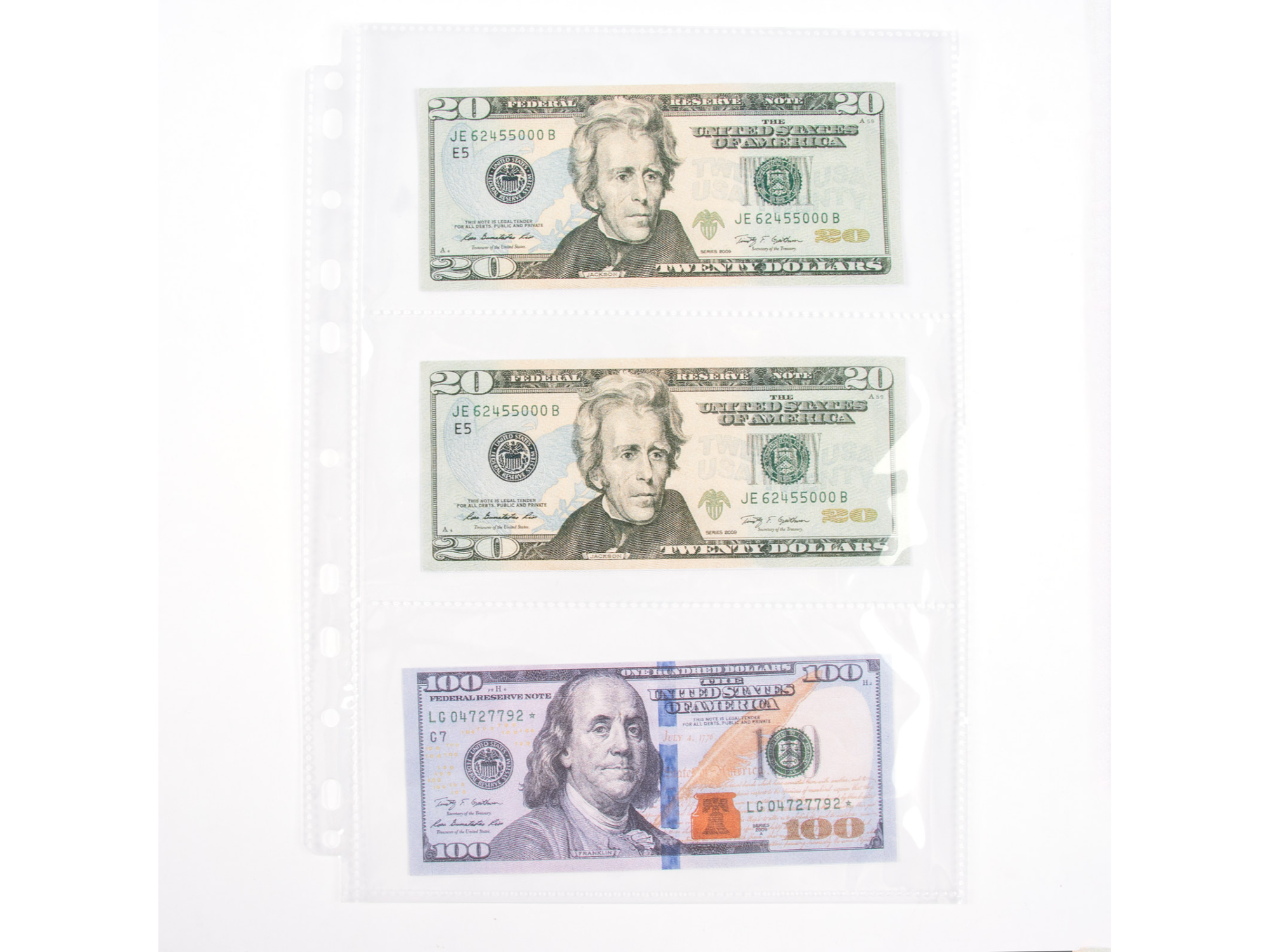 Hojas para billetes 3 pockets