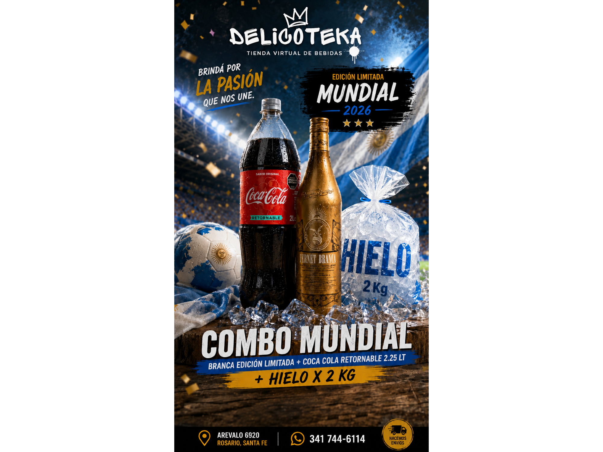 Combo Branca "Edicion Limitada" + Coca Ret. 2lt + Hielo 2 kg.