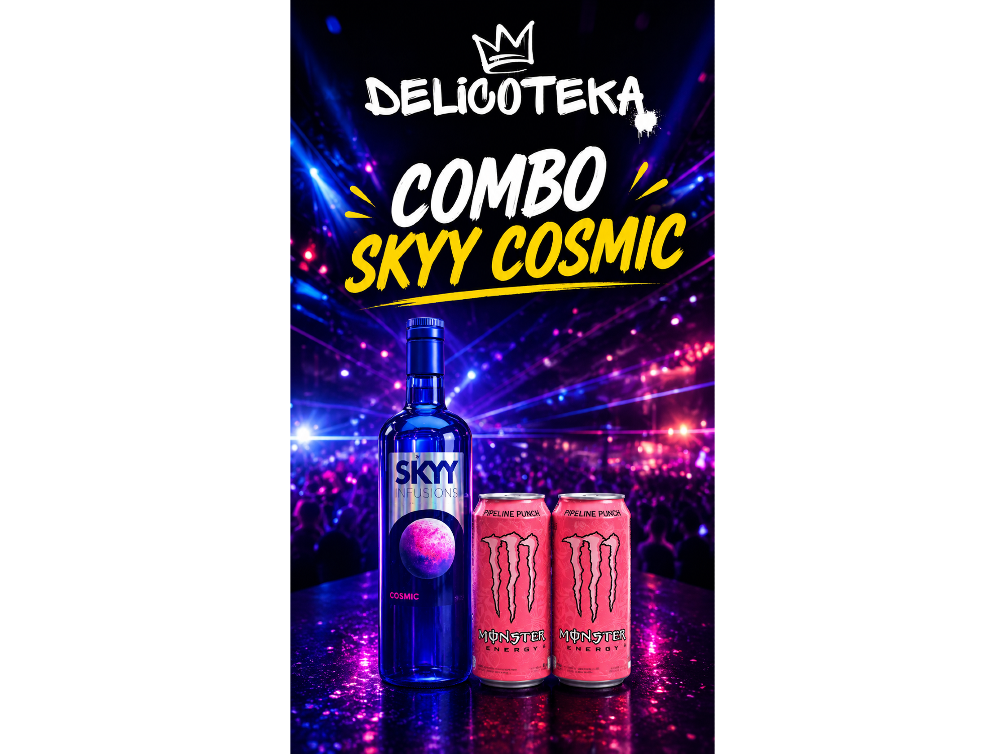 Combo Vodka Skyy " COSMIC"  + 2 Monster "PINK" x 473 cc