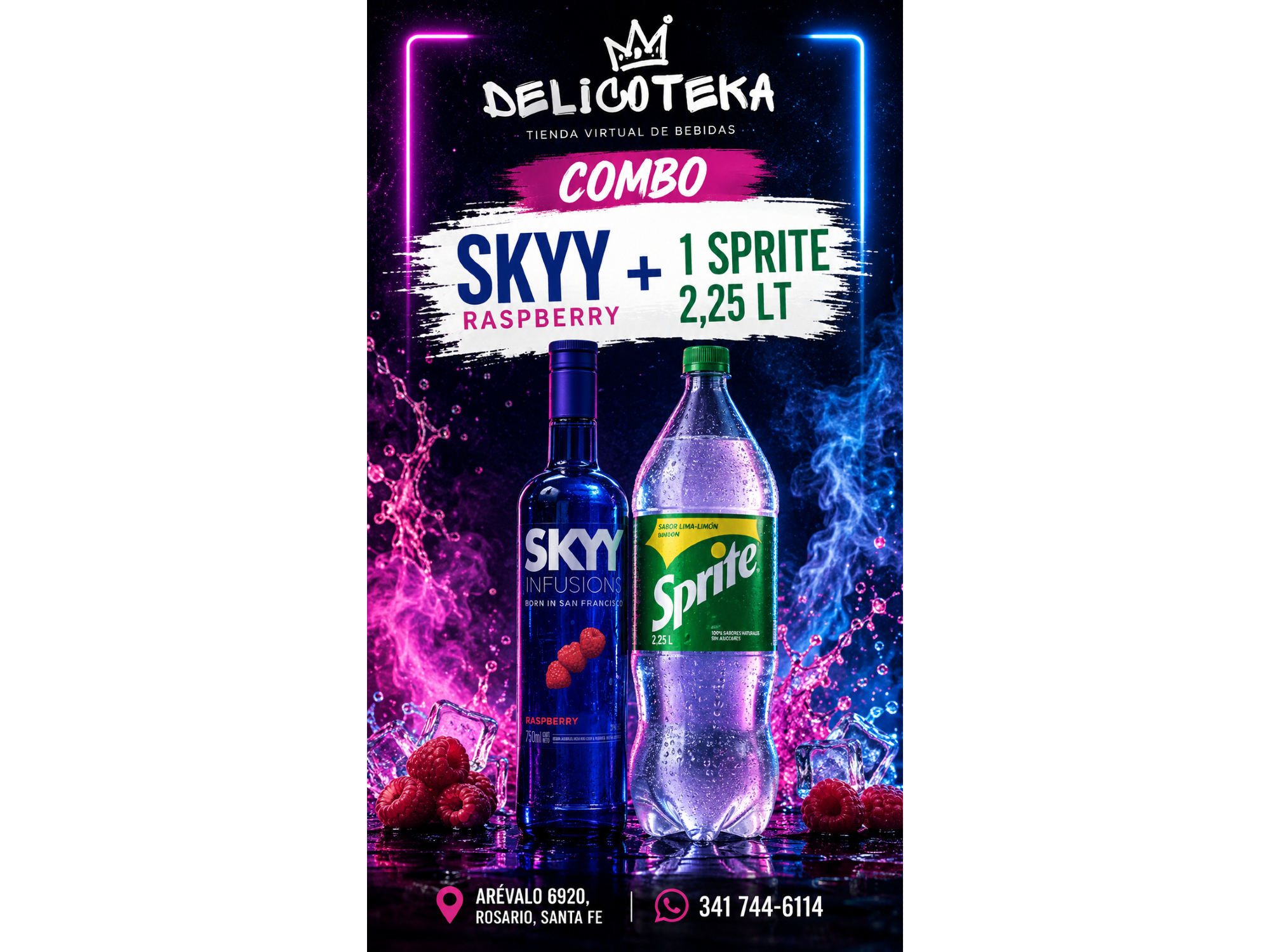 Combo Skyy Raspberry + 1 Sprite 2.25 lt