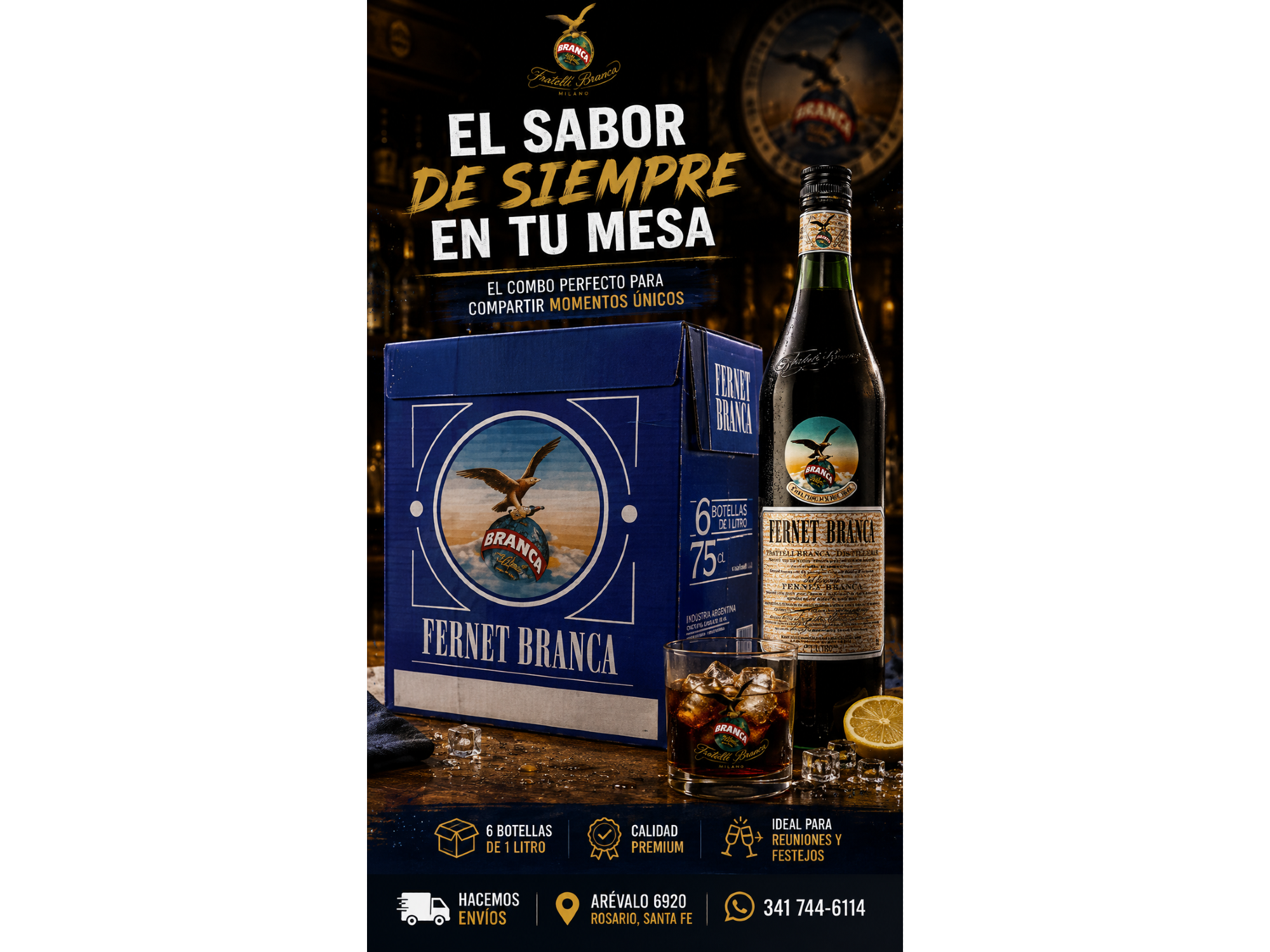Caja Fernet Branca Litro x 6 uni