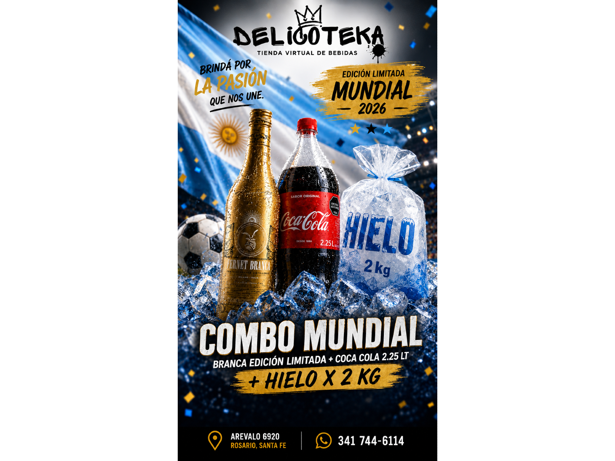 Combo Branca "Edicion Limitada" + Coca Desc. 2,25 lt + Hielo x 2 kg.