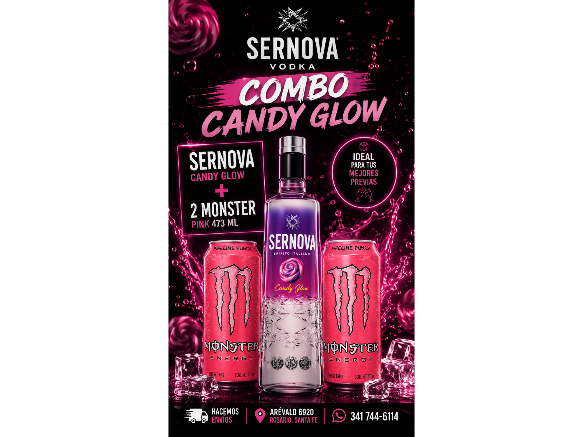 Combo Sernova Cnady Glow + 2 Monster Pink 473 cc