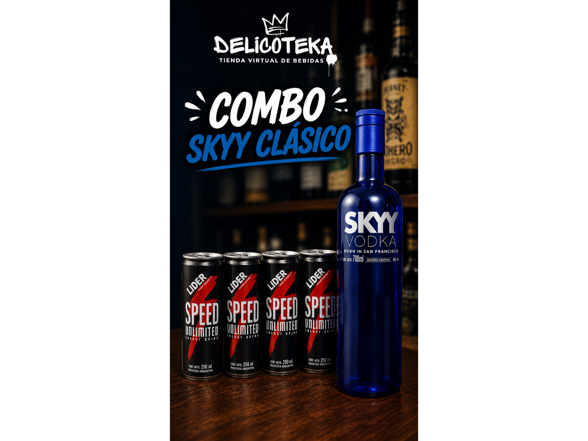 Combo Vodka Skyy "CLASICO" + 4 speed 250 ml