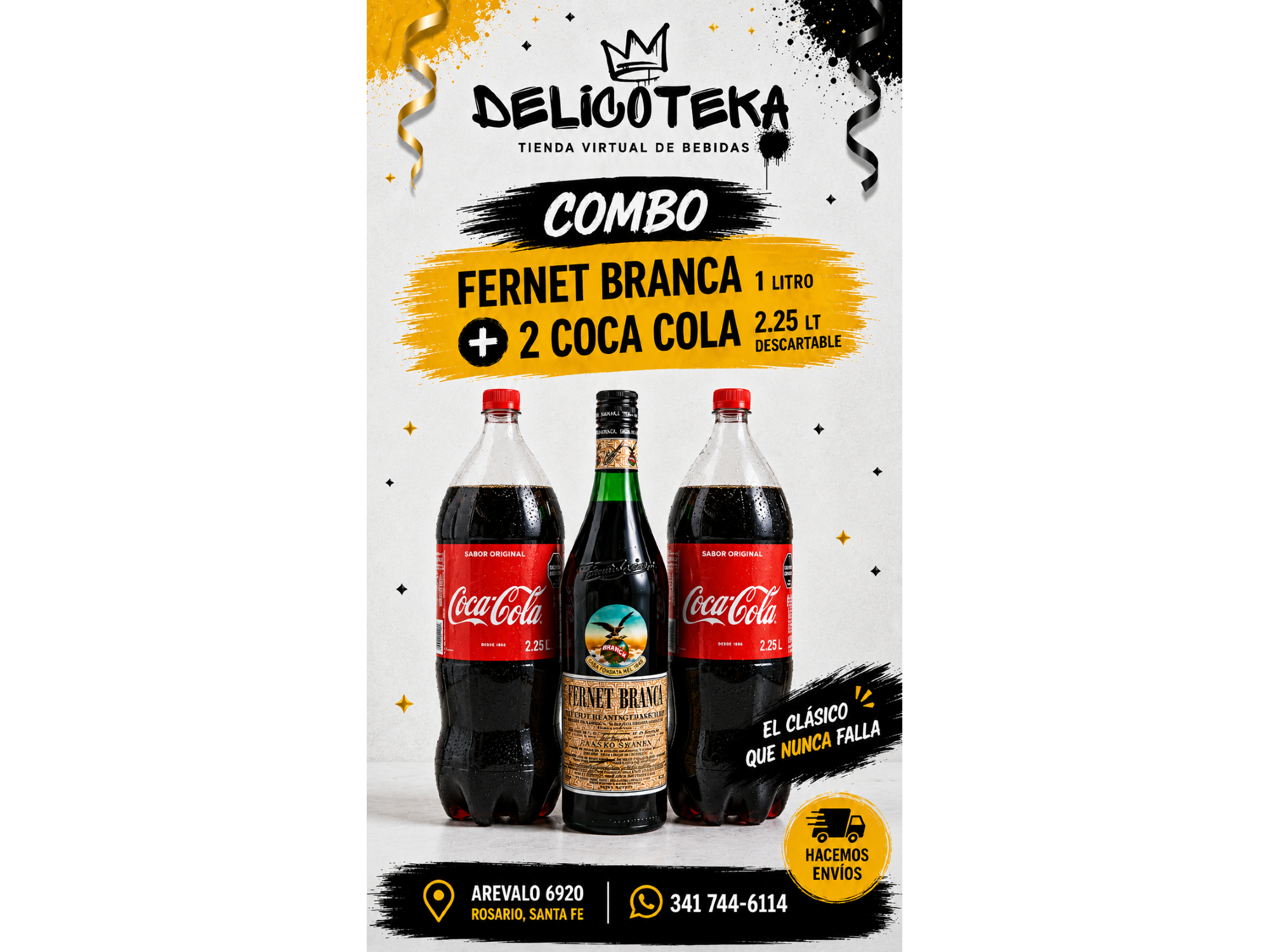 Combo Branca Litro + 2 Coca Descartable 2,25 lt