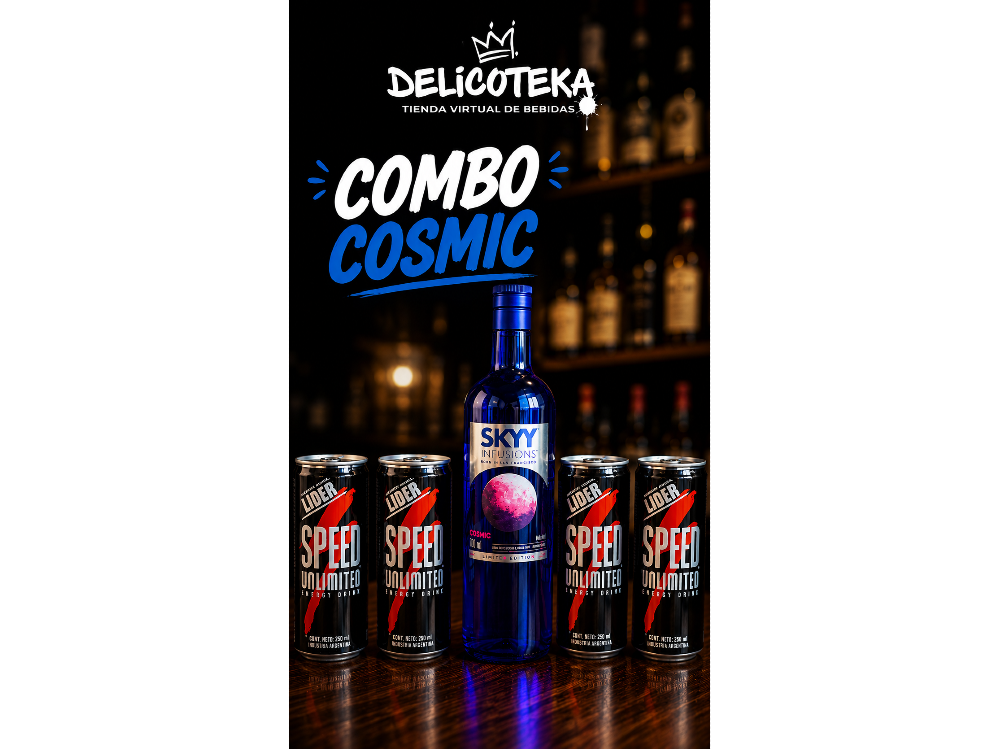 Combo Vodka Skyy "COSMIC" + 4 Speed 250 ml