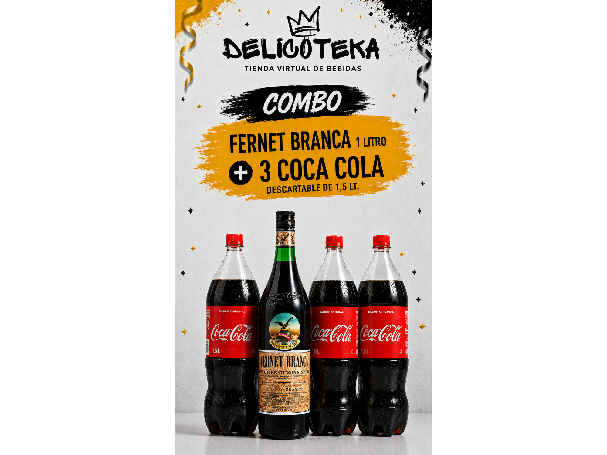 Combo Branca Litro + 3 Coca Descartable 1,5 lt
