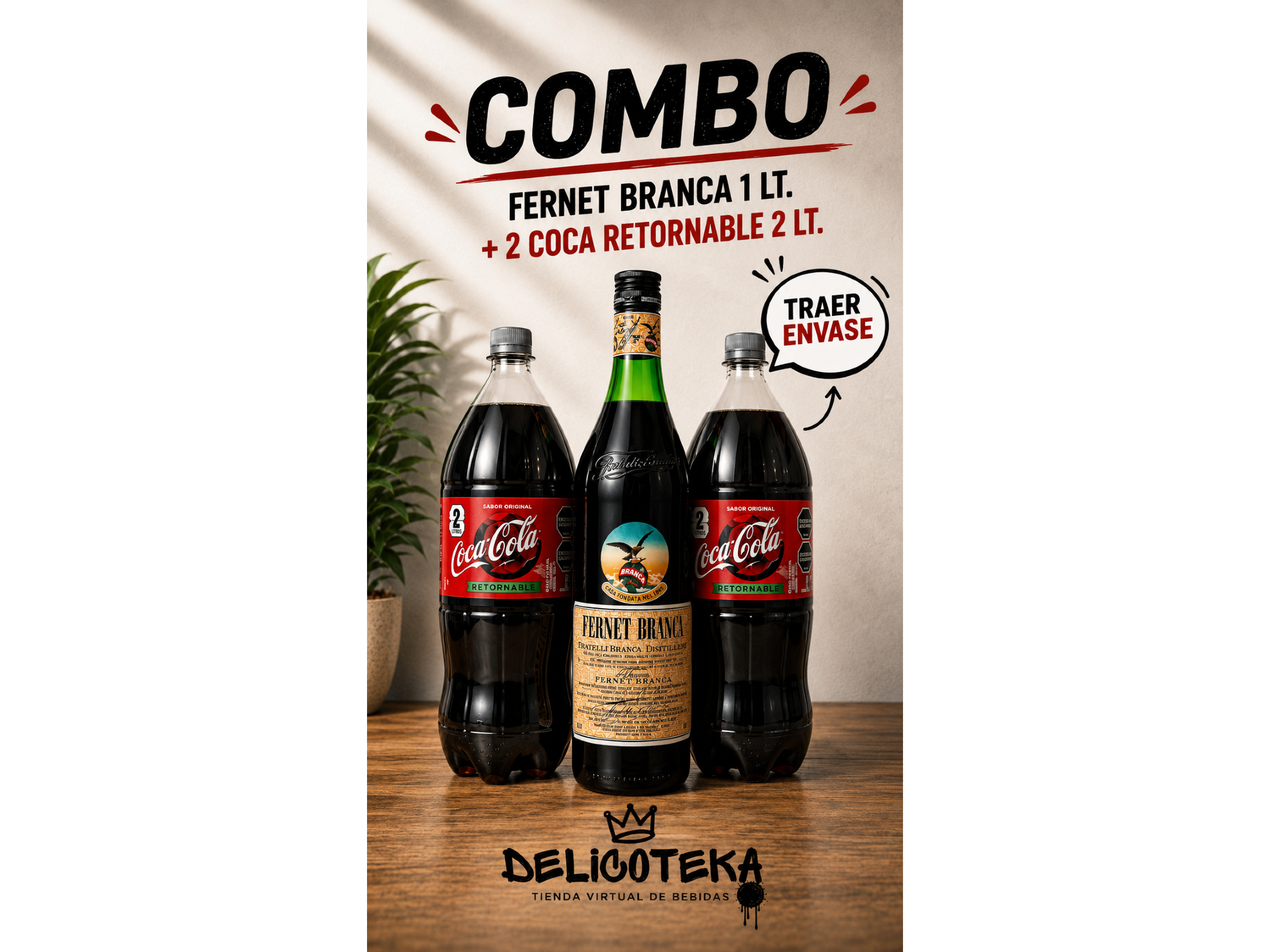 Combo Branca litro + 2 Coca Retornable 2 lt.
