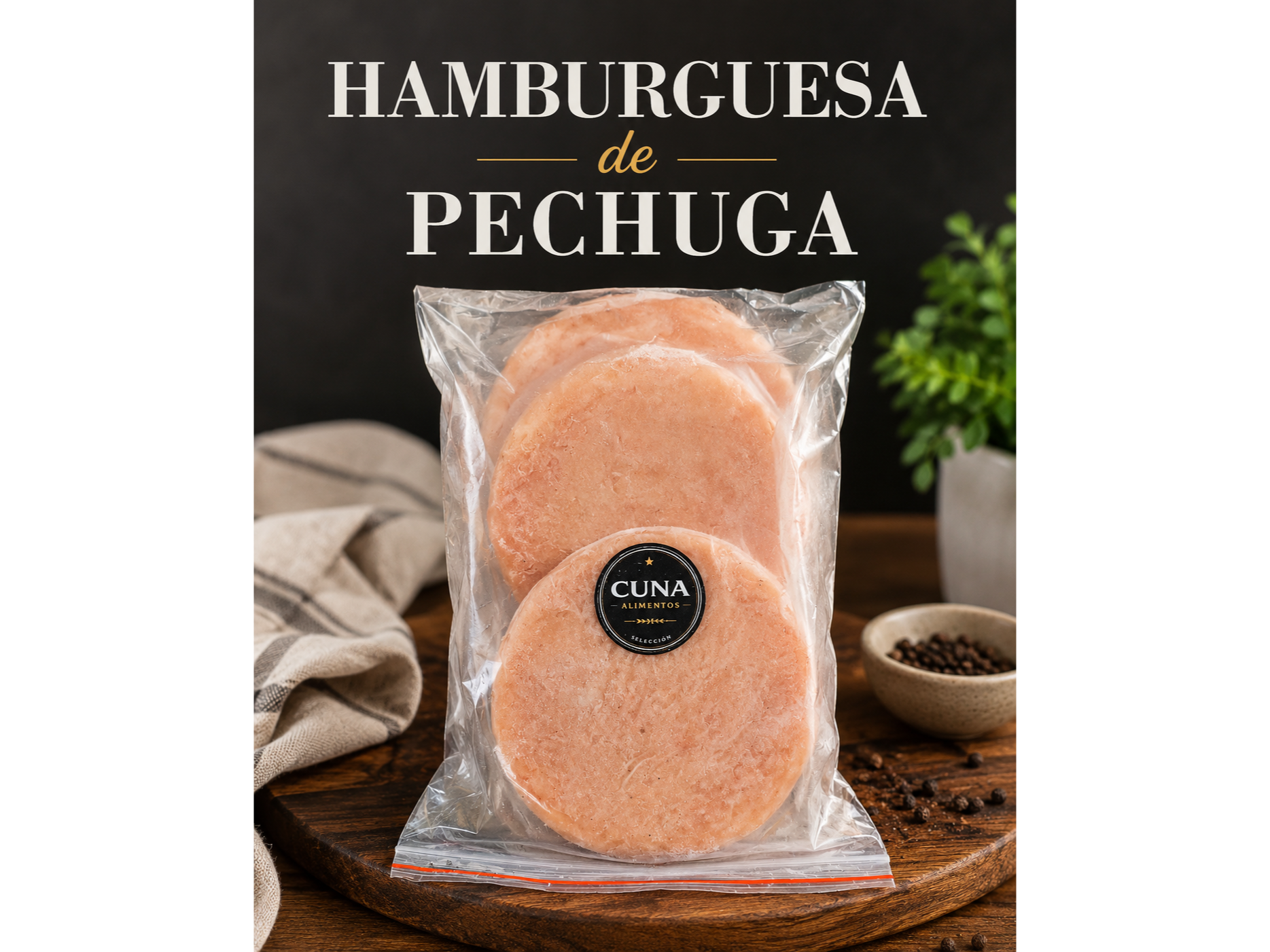 x8 Hamburguesa de pechuga de Cuna alimentos