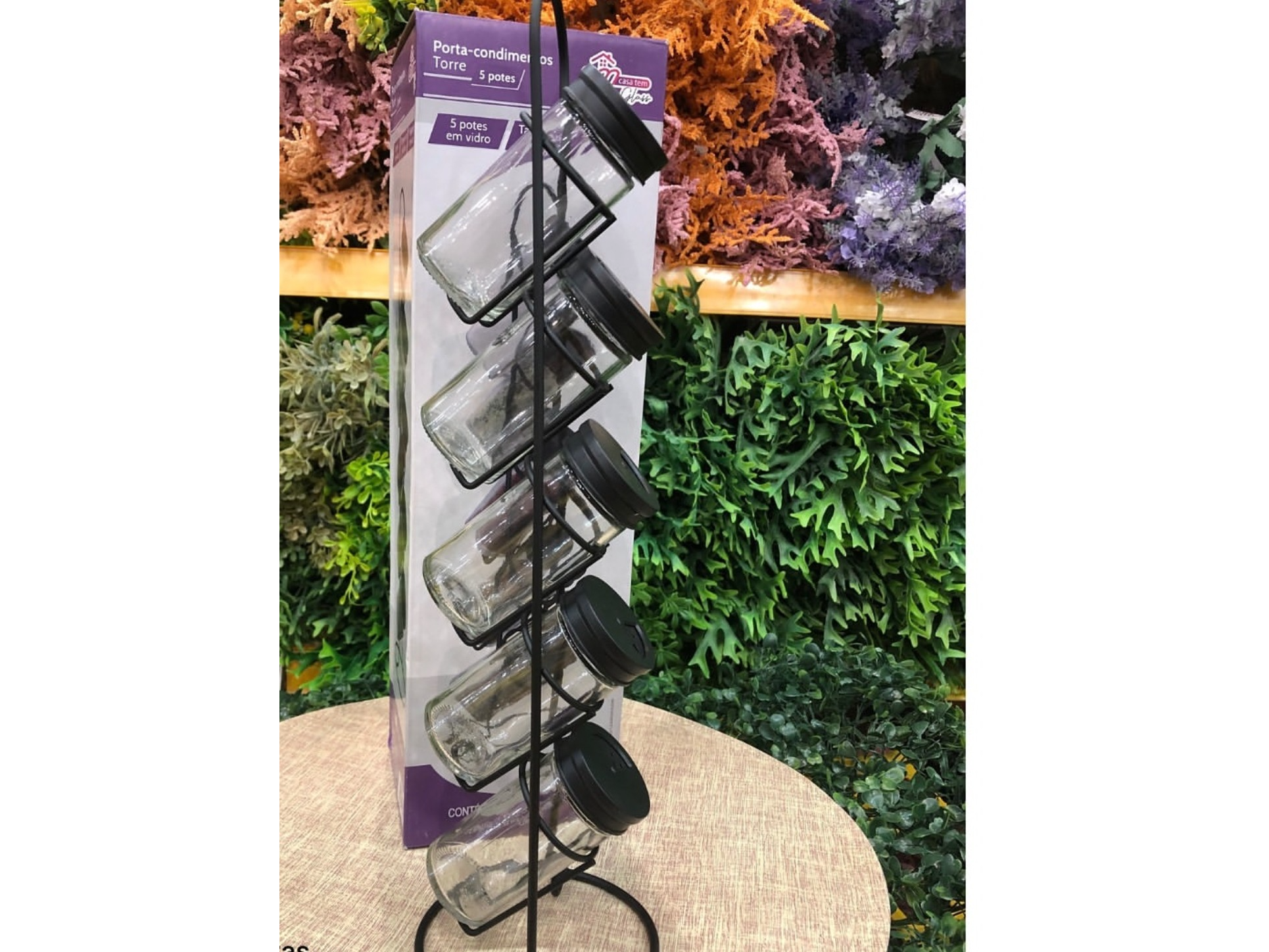 Porta Condimentos Torre 5 Potes de Vidrio