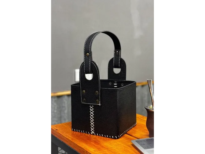 Canasta Matera Cuadrada Eco cuero con manija