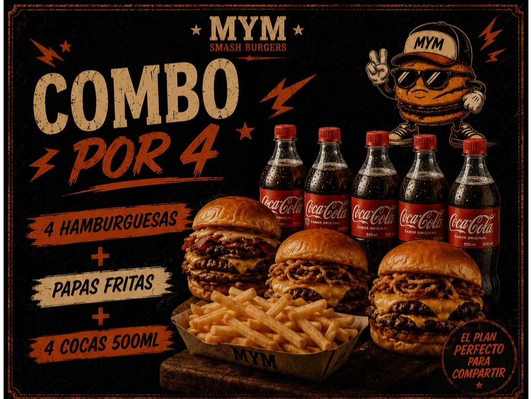 COMBO x4 CON GASEOSA 🍔🍟