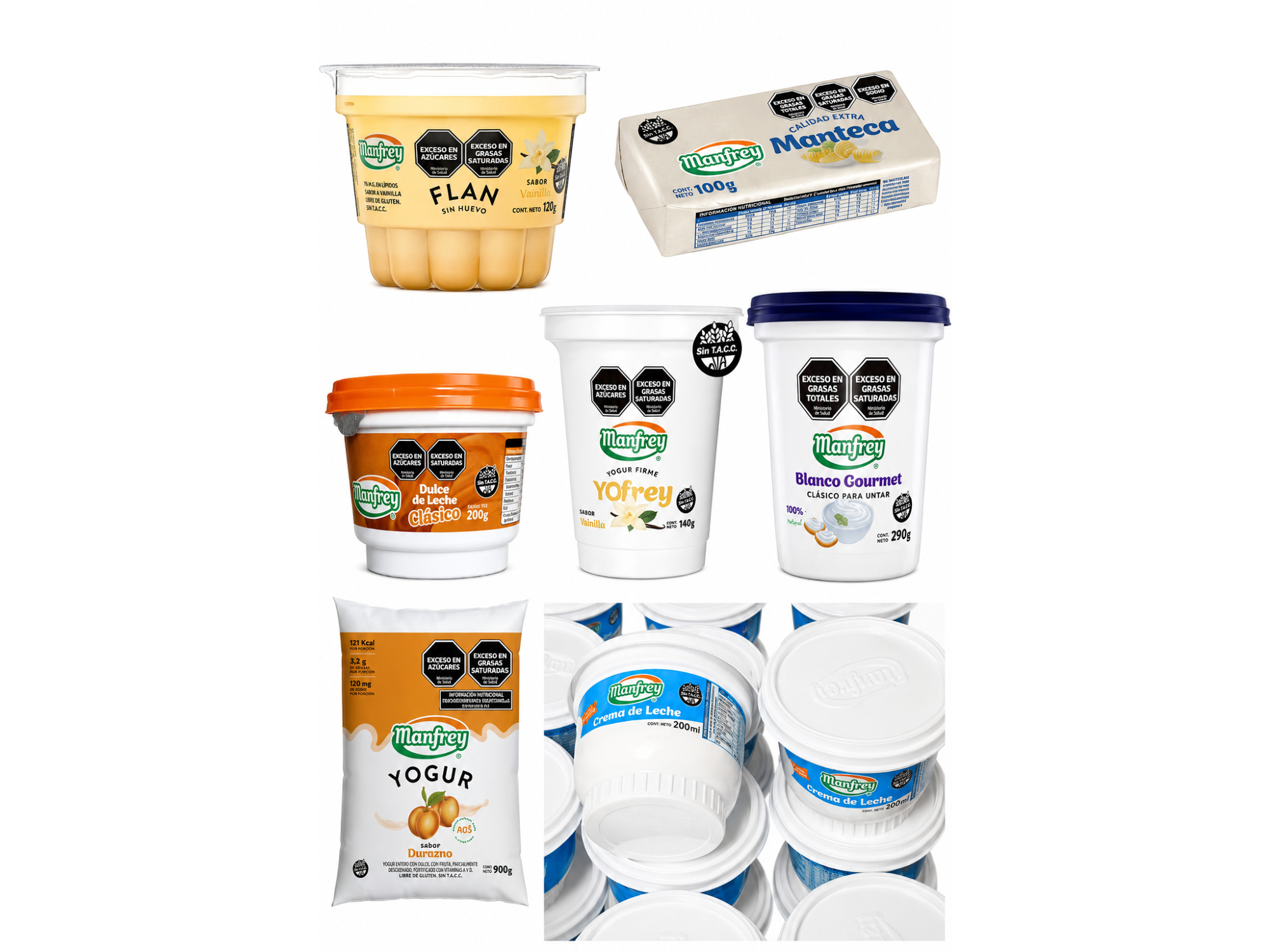 2 Yogur + 2 dulce x200gr + 1 queso crema + 1 crema + 2 firme + 3 flan