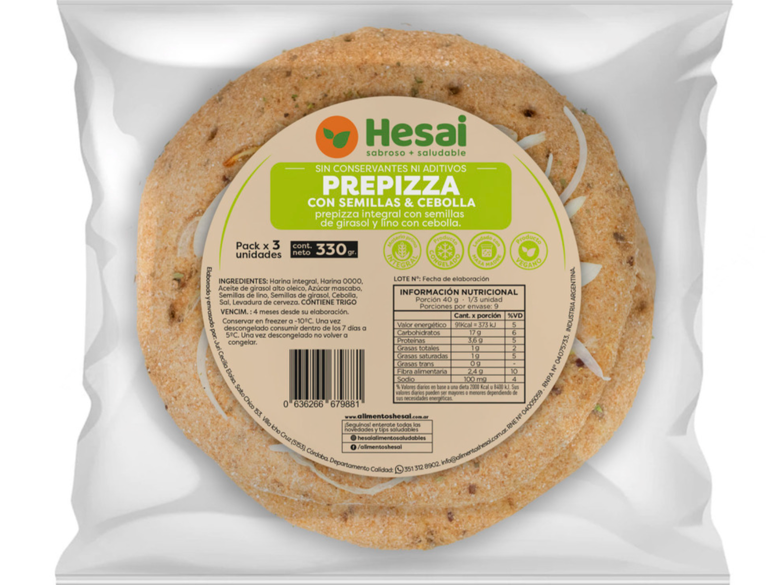 Prepizza integral con semillas y cebolla (2 un)